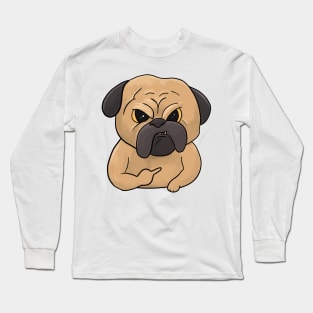 Grumpy Pug Dog Holding Middle Finger Boxer Long Sleeve T-Shirt